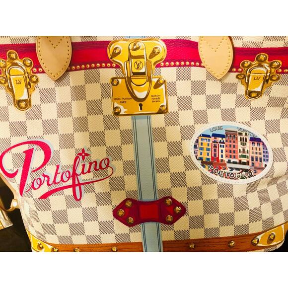 Louis Vuitton Neverfull MM Portofino Damier Azur Summer Trunk Bag Purse Rare LTD - Picture 16 of 16